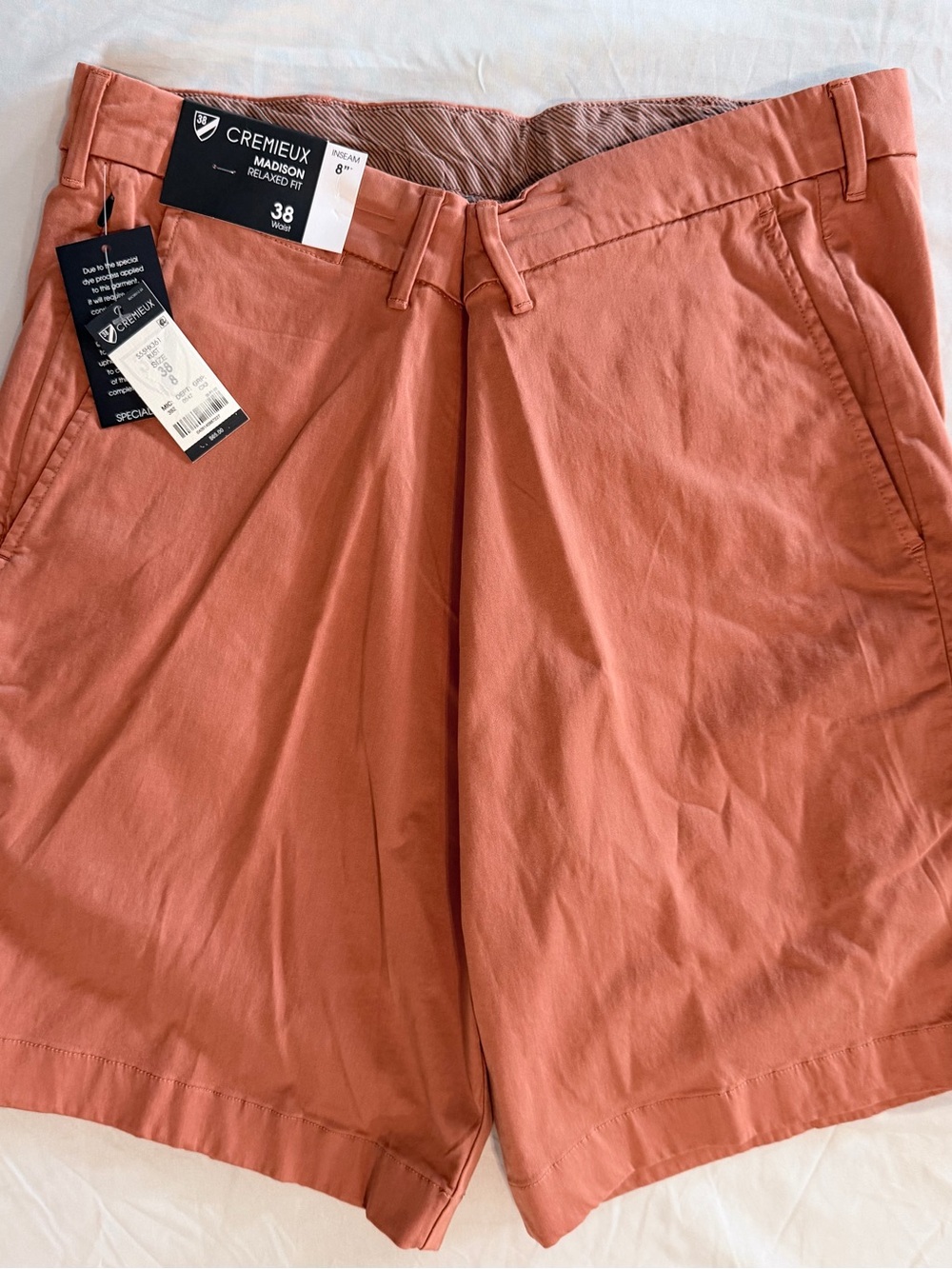 Cremieux Madison Men’s Relaxed Fit Rust 38 Chino Shorts Flat Front 8" Inseam NWT